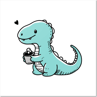 Dinosaur with coffee Posters and Art